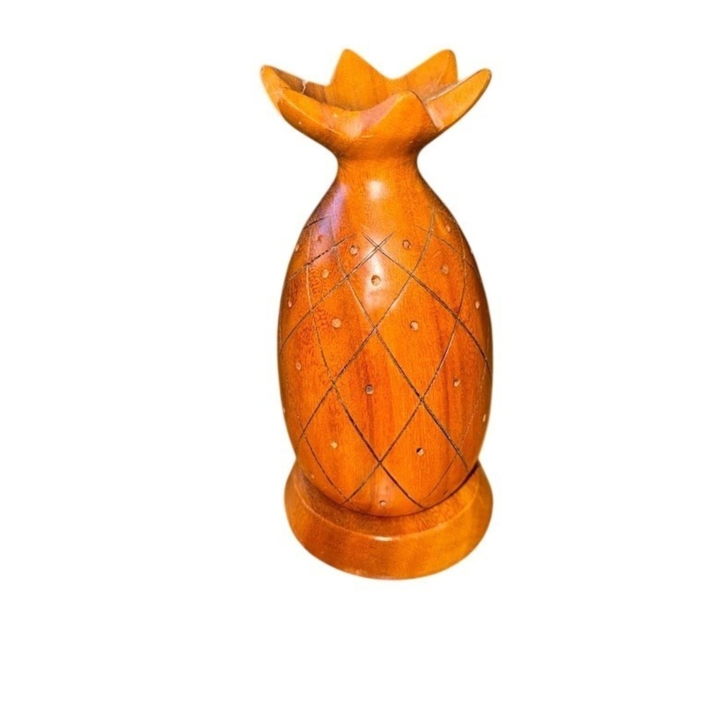 Leilani Pineapple Vase Utensil Holder Tropical Tiki Coastal‎ 8" monkey pod wood